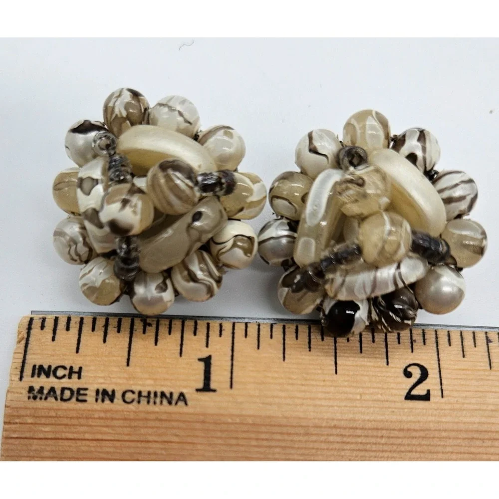 Vintage Cluster Bead Clip On Earrings Boho Statement Dangle Earrings HONG‎ KONG